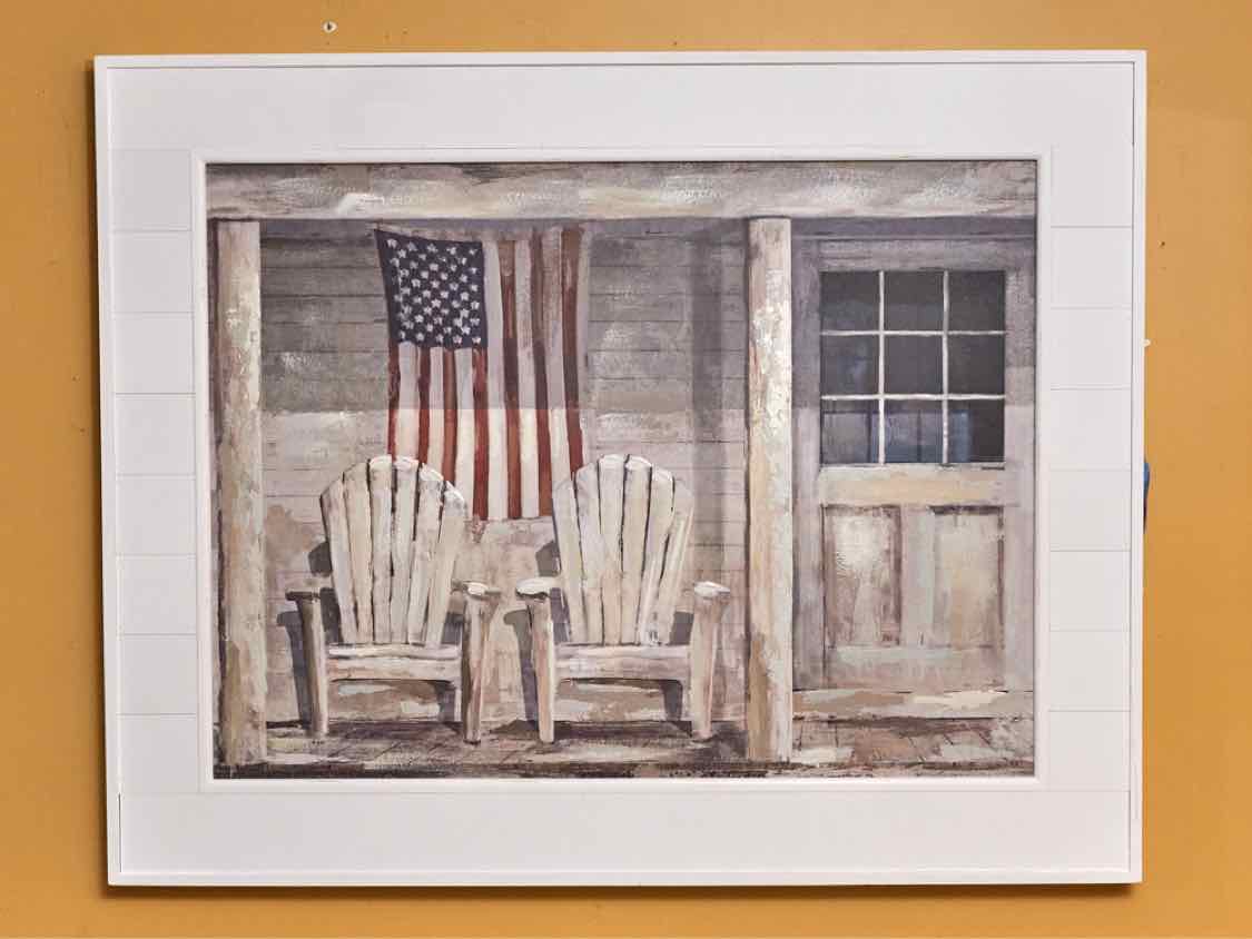 'Coastal Pride' Textured Art Print In White Shiplap Style Frame