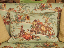 Toile Fabric Tight Back Sofa Includes 3 Toss Pillows