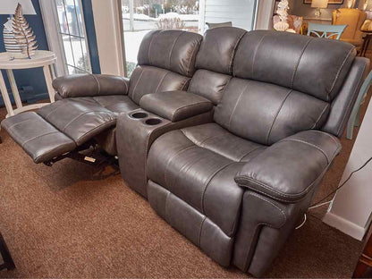 Grey Leather 2 Chair Power Recliner