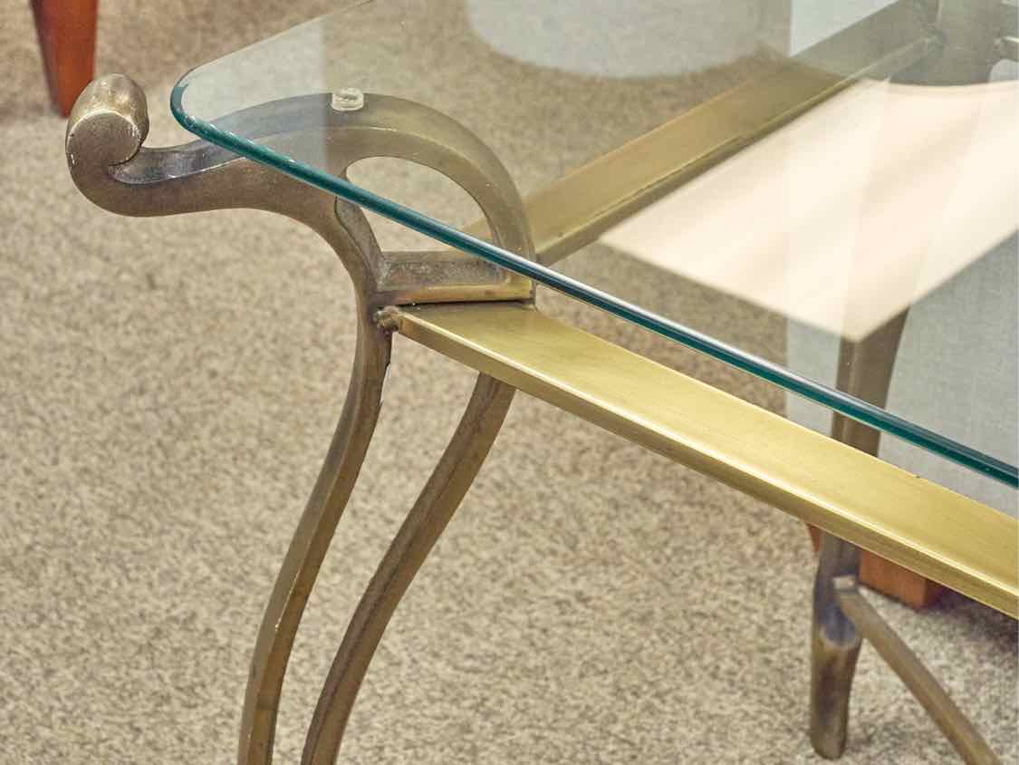 Bronze Iron Side Table with Glass Top