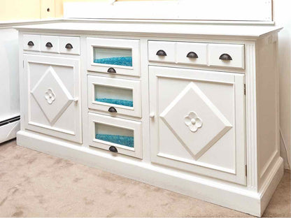 White Finish 5 Drawer 2 Door  Sideboard