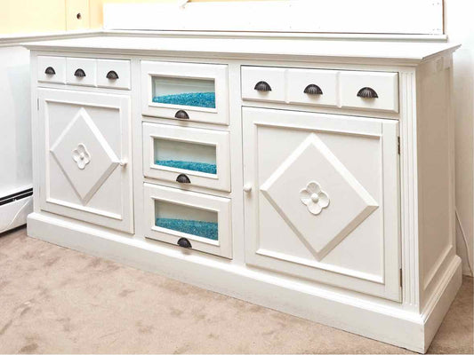 White Finish 5 Drawer 2 Door  Sideboard