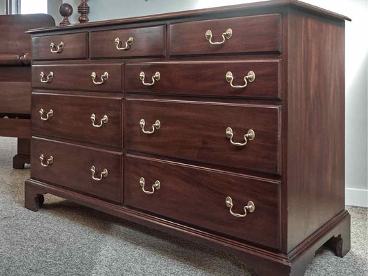 Henkel Harris 9-Drawer Dresser in Solid Mahogany with Brass Pulls