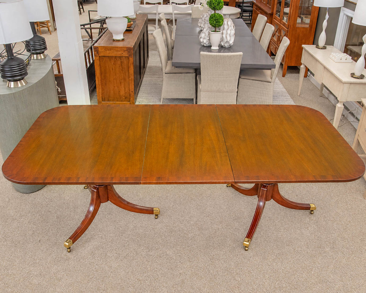 Mahogany Regency Style Pedestal Dining Table On Curved Reeded Splayed Legs