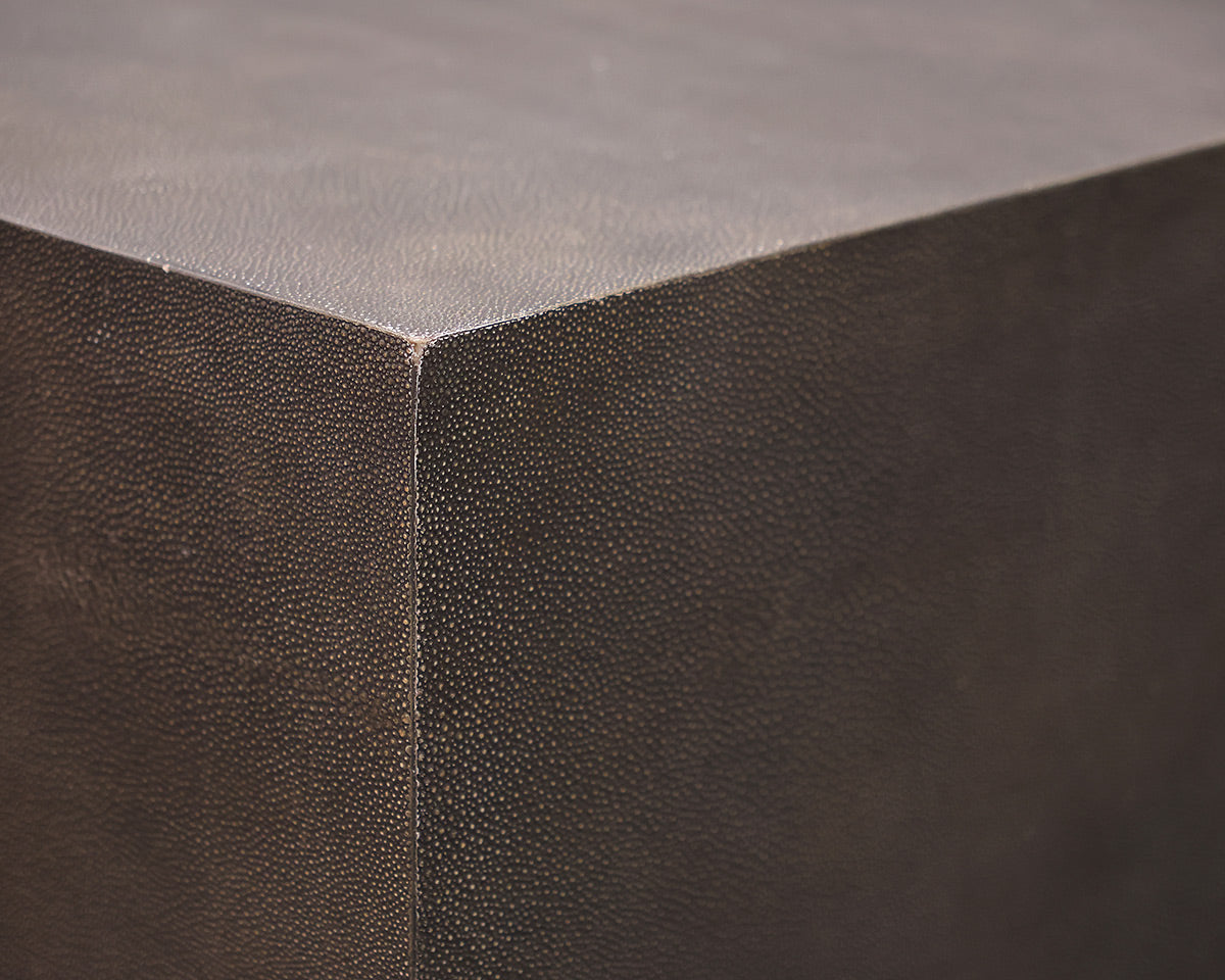 Mandalay 60" Square Cocktail Table in Grey Faux Shagreen with Satin Brass Base
