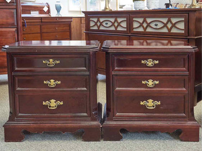Pair of Bassett Cherry Nightstands with 2 Drawers