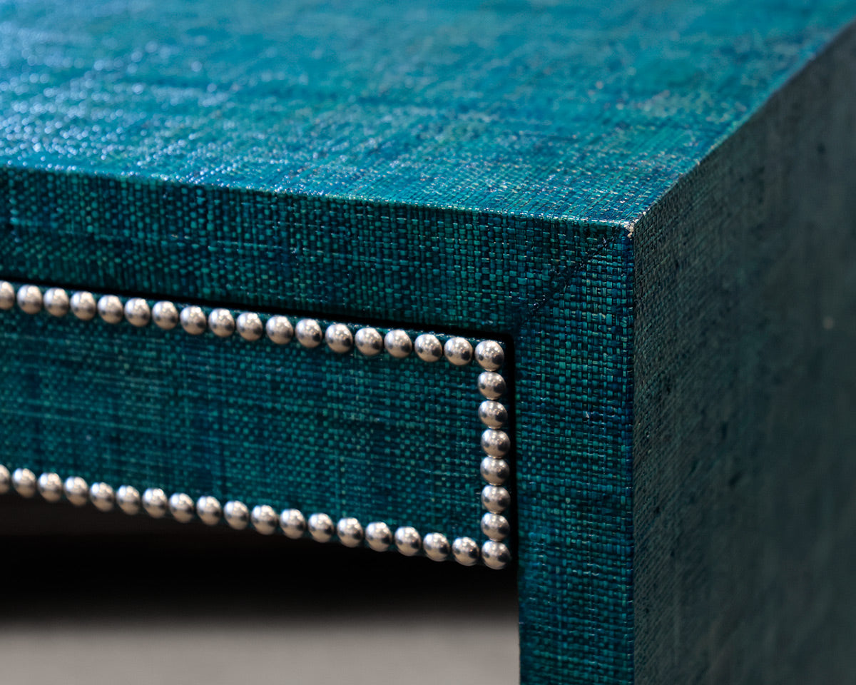 Curate Home Collection Teal Linen Wrapped Side Table