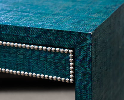 Curate Home Collection Teal Linen Wrapped Side Table