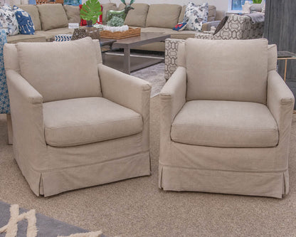 Pair of Lee Industries 'Natural Linen' Swivel Chairs