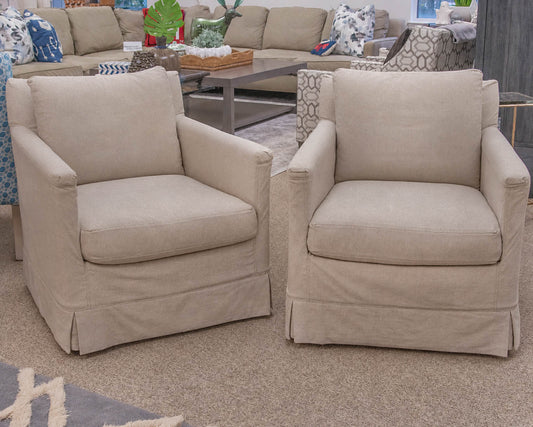 Pair of Lee Industries 'Natural Linen' Swivel Chairs