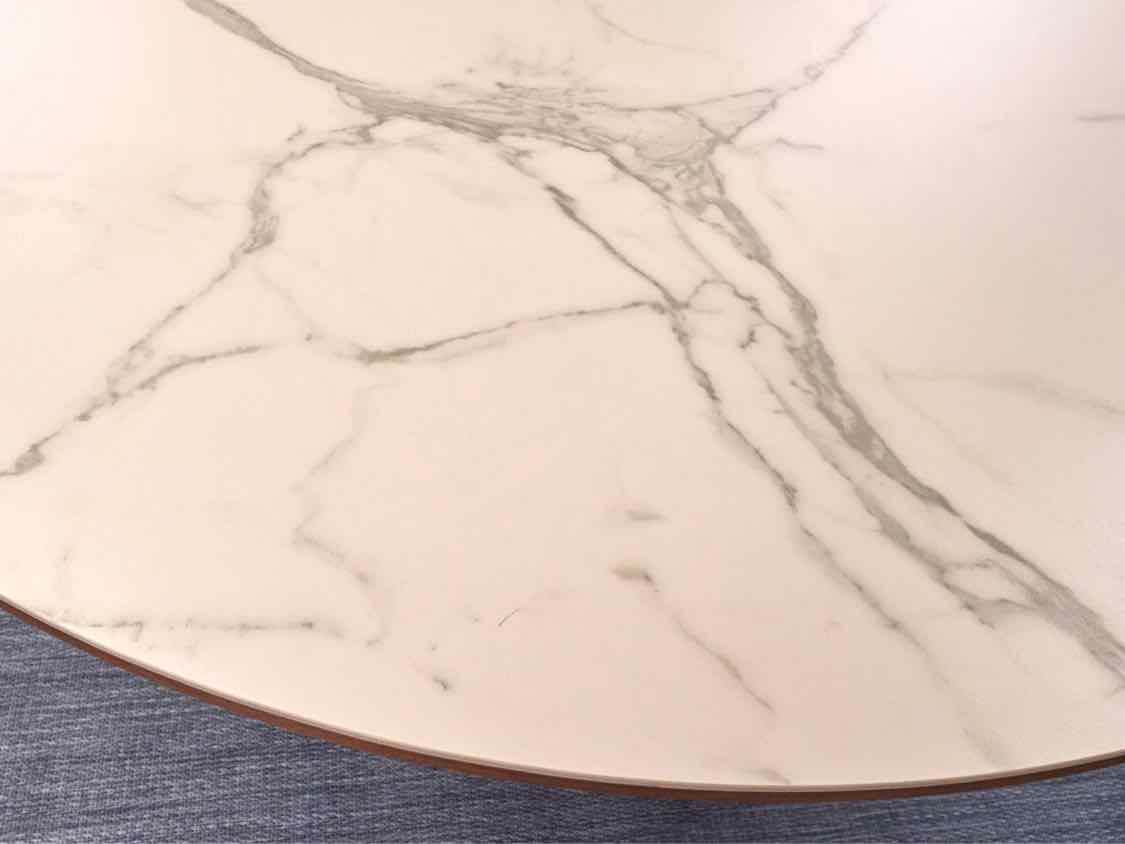 Round Walnut Finish Dining Table W/ Faux Marble Top