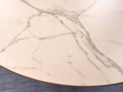 Round Walnut Finish Dining Table W/ Faux Marble Top