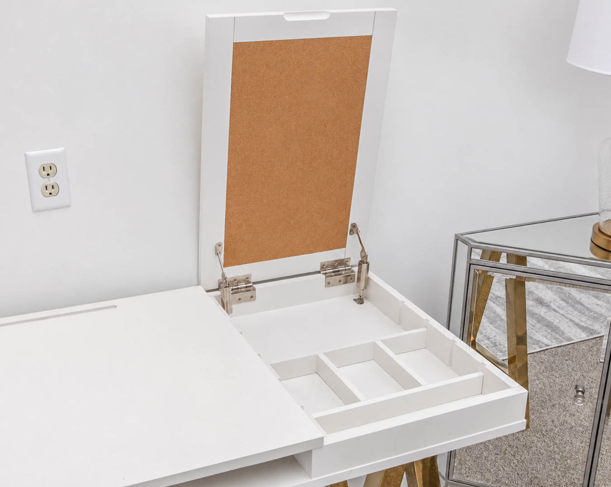 Pottery Barn Desk in White with Signiture Gold Trestle Legs