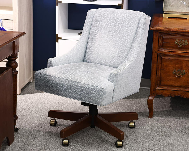 Ethan Allen Grey Velvet Swivel Desk Chair on Wood Base