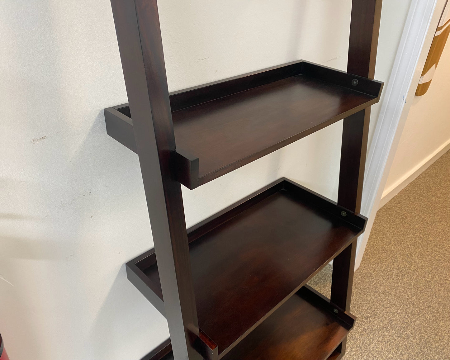 Mahogany Stain Leaning Bookcase