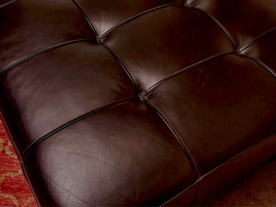 Black Bonded Leather Tufted  Ottoman