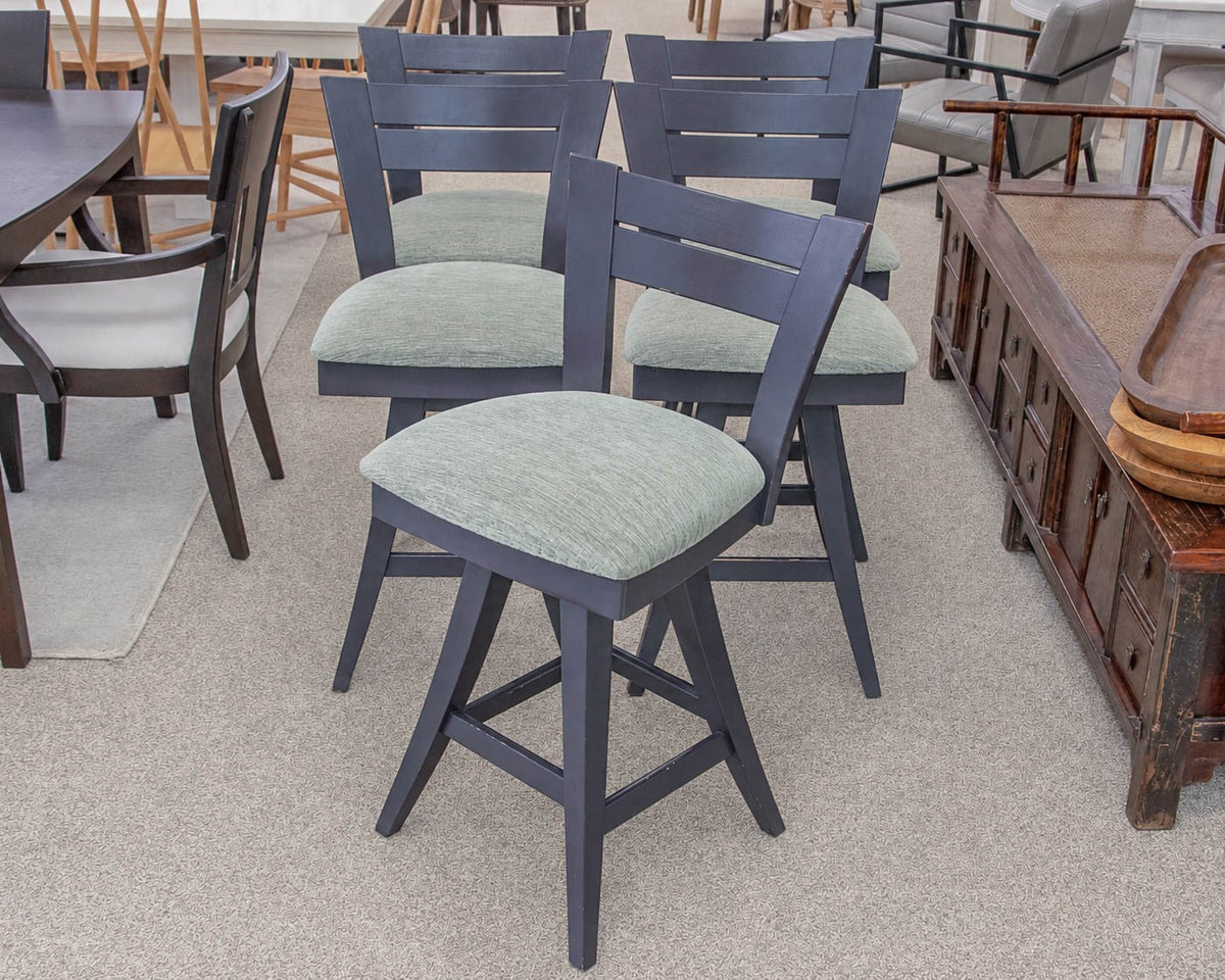 Set of 5  Swivel Counter Stools with Mint Green Upholstered Seats