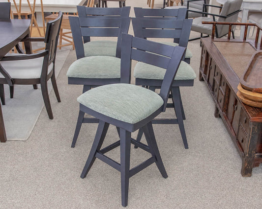 Set of 5  Swivel Counter Stools with Mint Green Upholstered Seats
