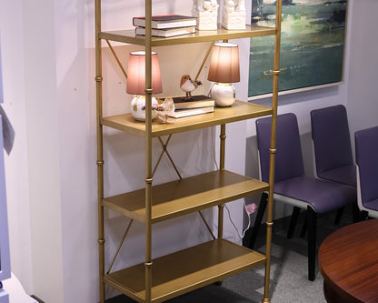 Pottery Barn Display Bookcase in Brushed Gold Finish. 4 Shelves.