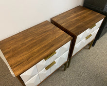 Pair of Nightstands w/Warm Wood Frame 2 Drawers in White w/Gold Metal Hardware