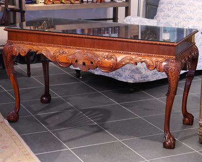 Chippendale Style Mahogany Hand Carved Console w/Glass Top