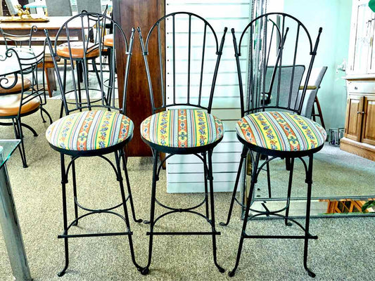 Set of Three Wrought Iron Barstools