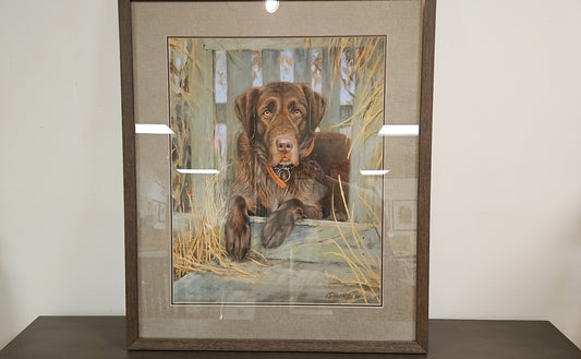 'Bud' Chocolate Lab with Dark Wood Frame