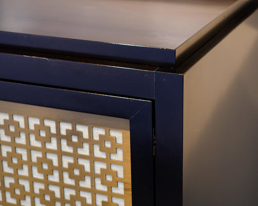 Storage Console Cabinet With Brass Metal Inlay