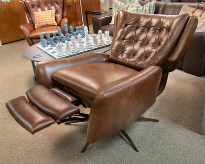 Pottery Barn Wells Tufted Swivel Recliner in Molasses Leather