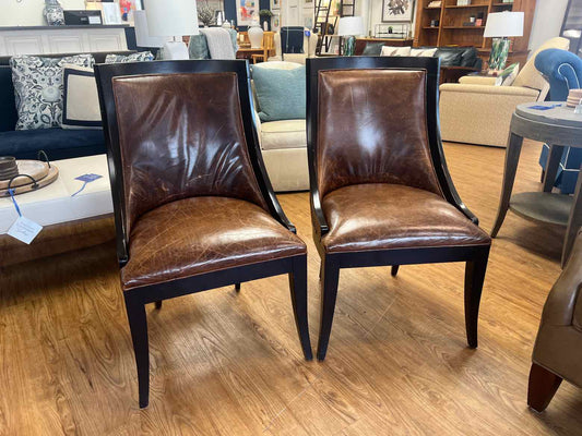 Pair of RH Brown Leather Chairs
