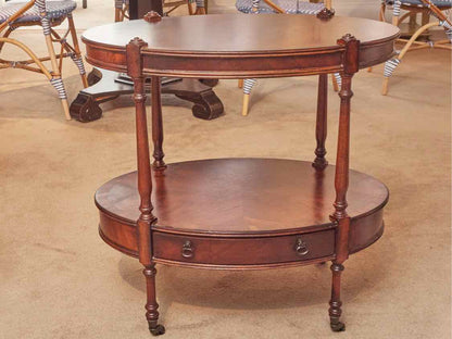 Pair Of Drexel Heritage Mahogany Oval  1 Drawer&  Lower Shelf Side Tables