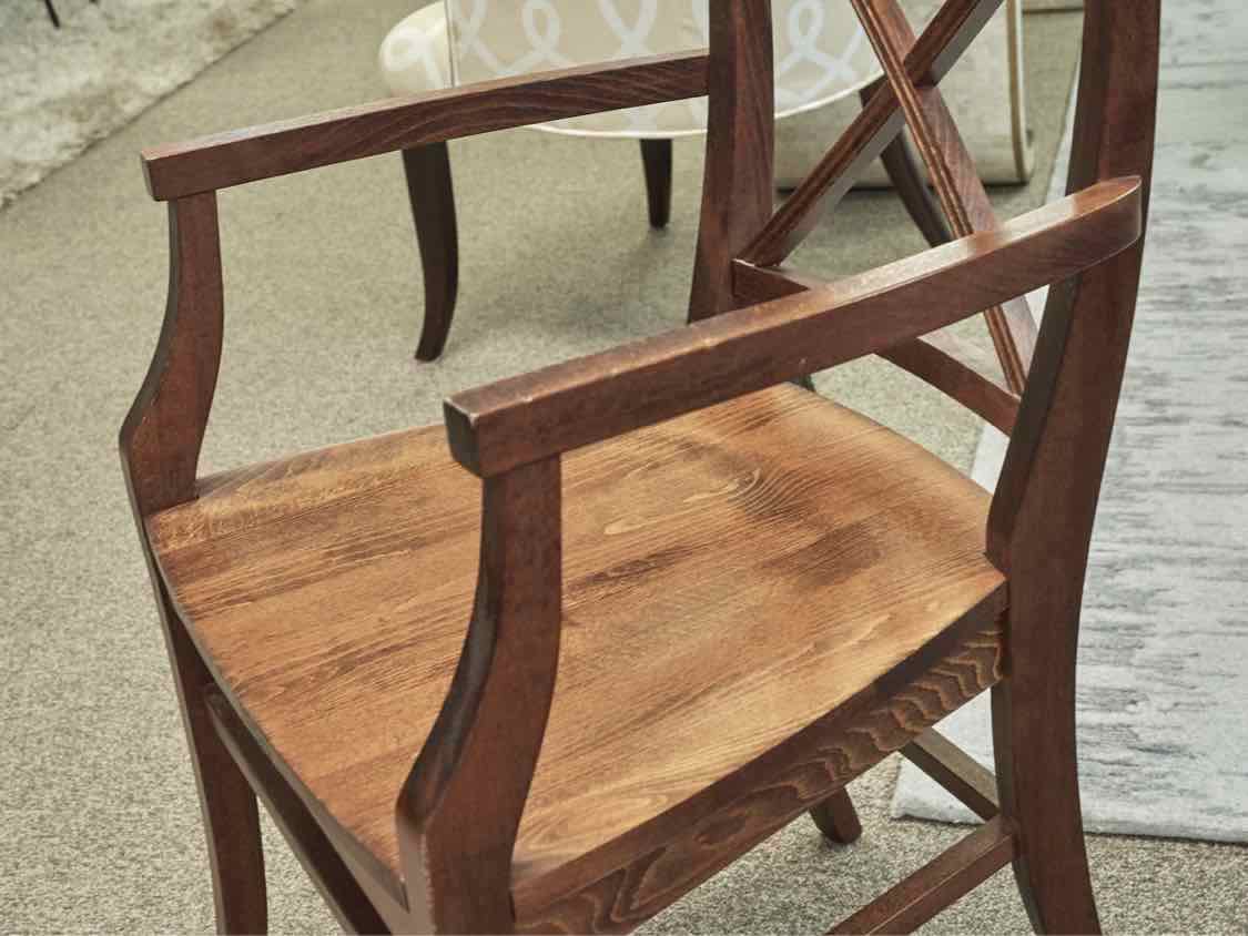 Dark Pine Finish Dining Table & Set of Six Chairs