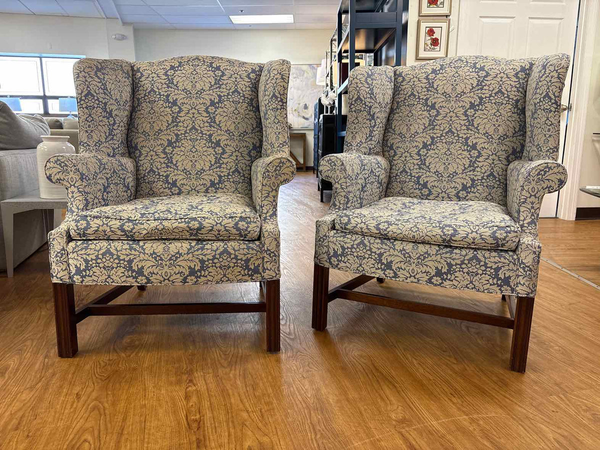 Pair of Damask Wingback Chairs