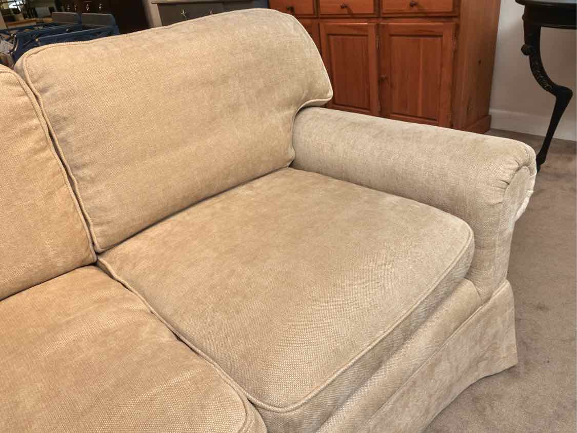 EJ Victor  Beige  Chenille Blend Upholstered 3 Cusion Sofa