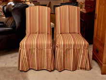 Pair of Mustard & Orange &  Sage Green Stripe Slipper Dining Chairs with Skirt