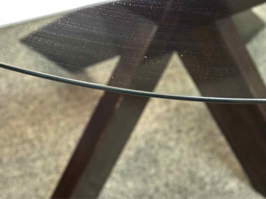 Round Glass Top Dining Table with X Base in Espresso Finish