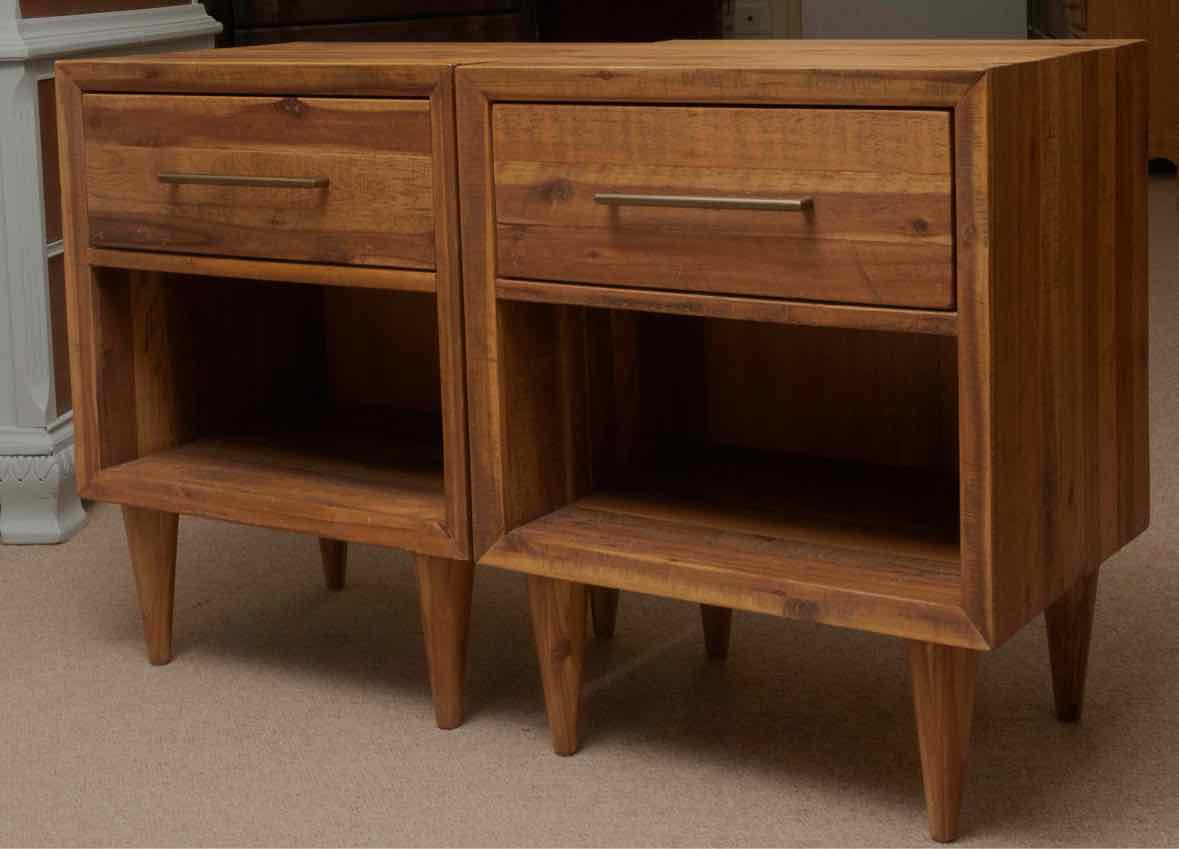 Pair Of West Elm 'Alexa'  Reclaimed Pine  I Drawer & Shelf Nightstands
