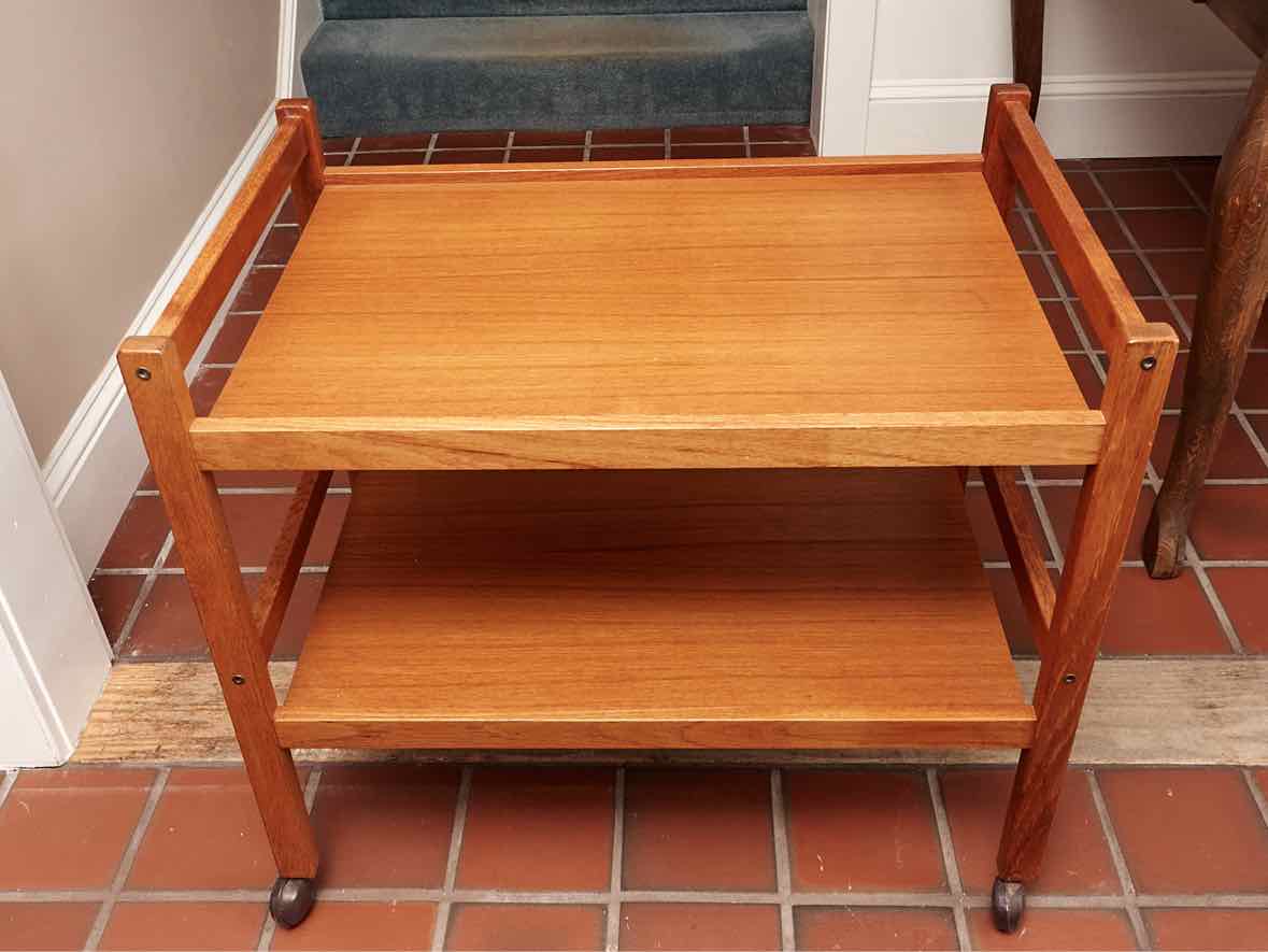 BRDR Furbo Danish  Mid Century Teak 2 Tier  Rolling Serving  Cart