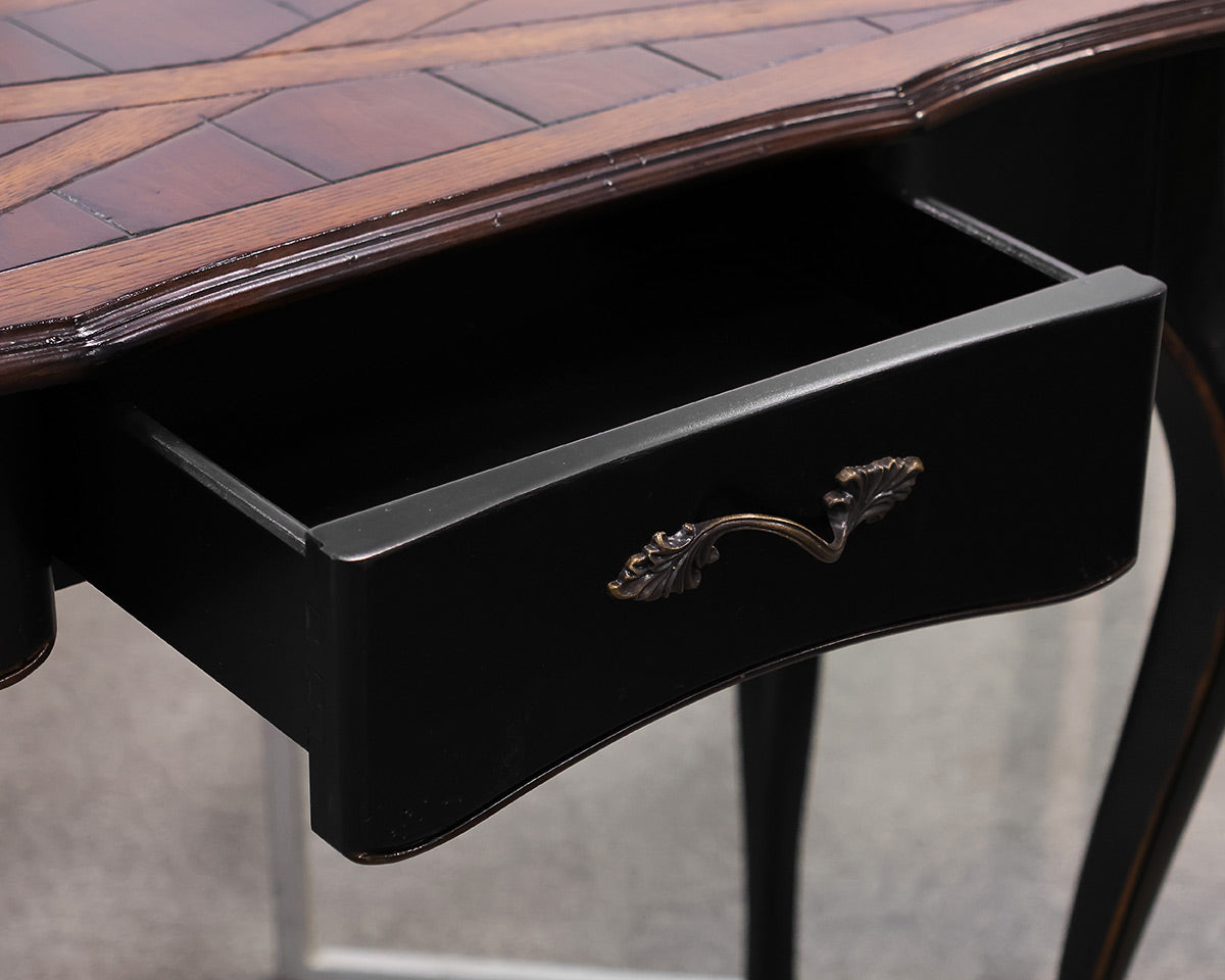French Country Single Drawer Console in Black with Natural Finish Plank Top
