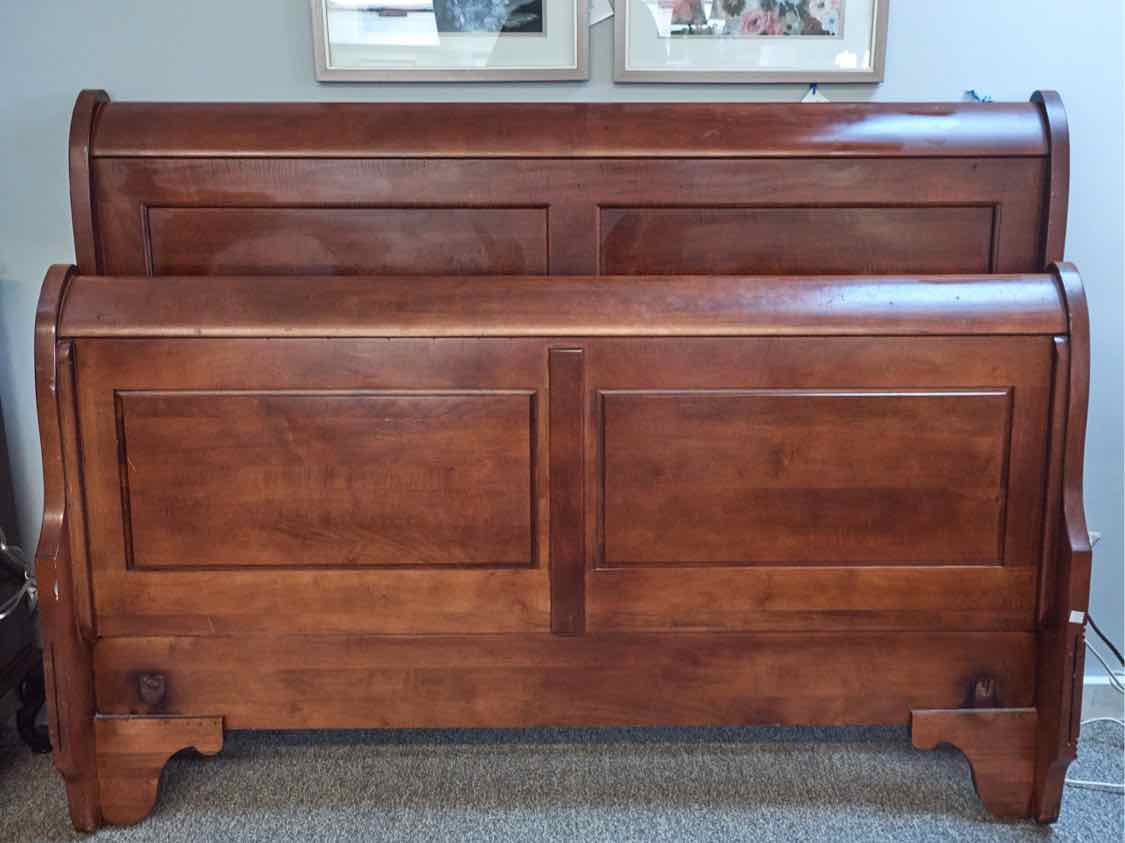 Maple Queen Sleigh Bed with Cherry Stain Finish