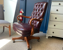 Tufted Burgundy Leather Office Chair with Gooseneck Arms