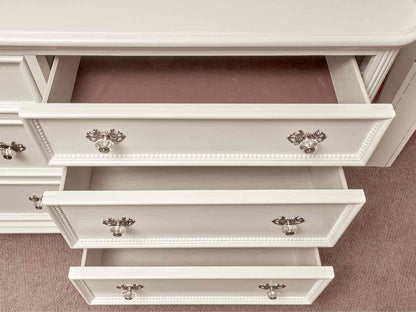 White Finish 6 Drawer Dresser with Beaded Trim Drawers