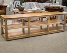 Arhaus Console with Open Shelves in Light Finish Oak and Rattan
