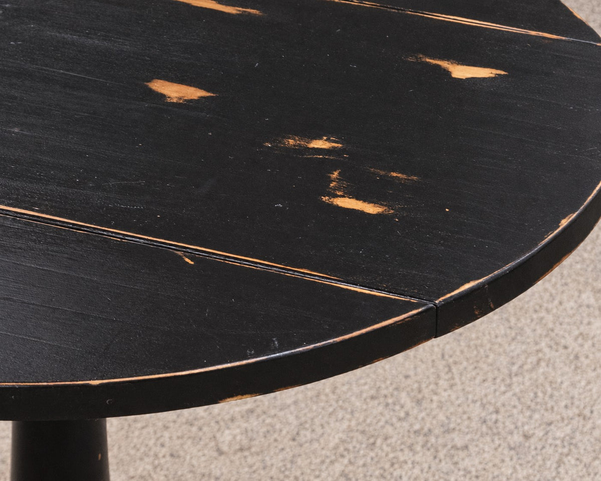 Maple Black Finish Distressed Drop Leaf Pedestal Table