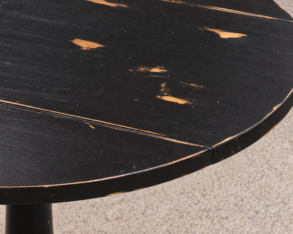 Maple Black Finish Distressed Drop Leaf Pedestal Table