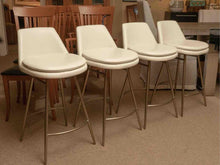 Set oF 4 West Elm Ivory Leather Bronze Finish Legs Counter Stools