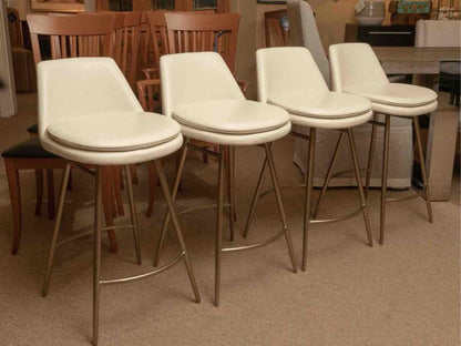 Set oF 4 West Elm Ivory Leather Bronze Finish Legs Counter Stools