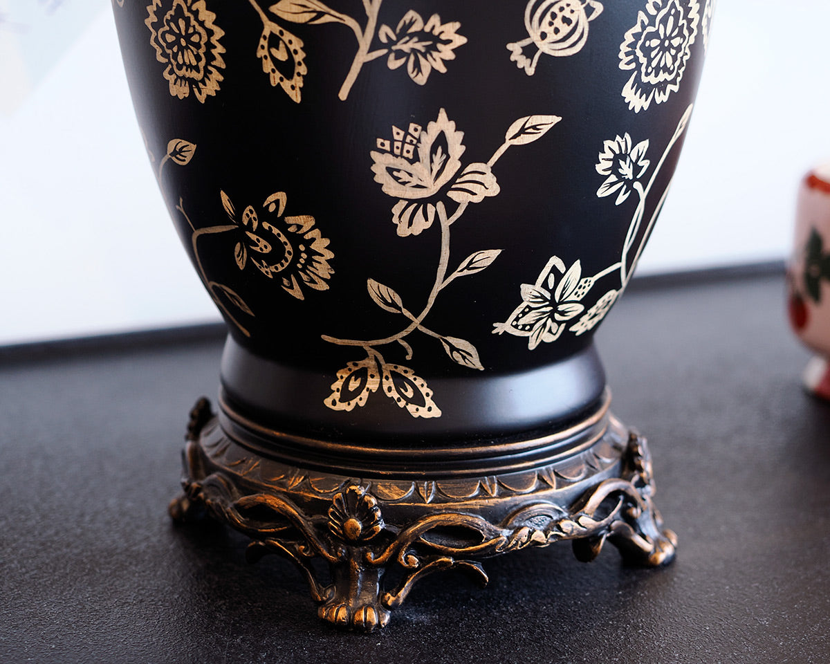 Pair of Ornate Black and Beige Table Lamps