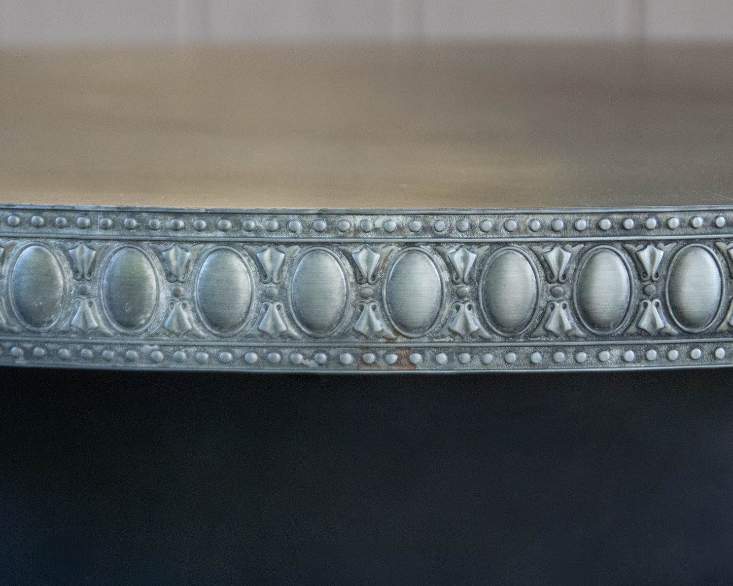 Ornate Zinc Top Beveled Egde Accent Table On Bronze Tone  Metal Base