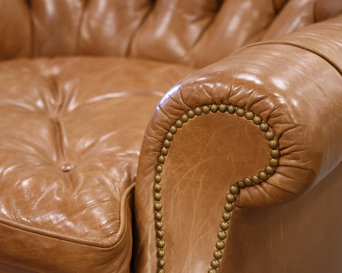 Baker Caramel Leather Tufted Chair w/ Ottoman